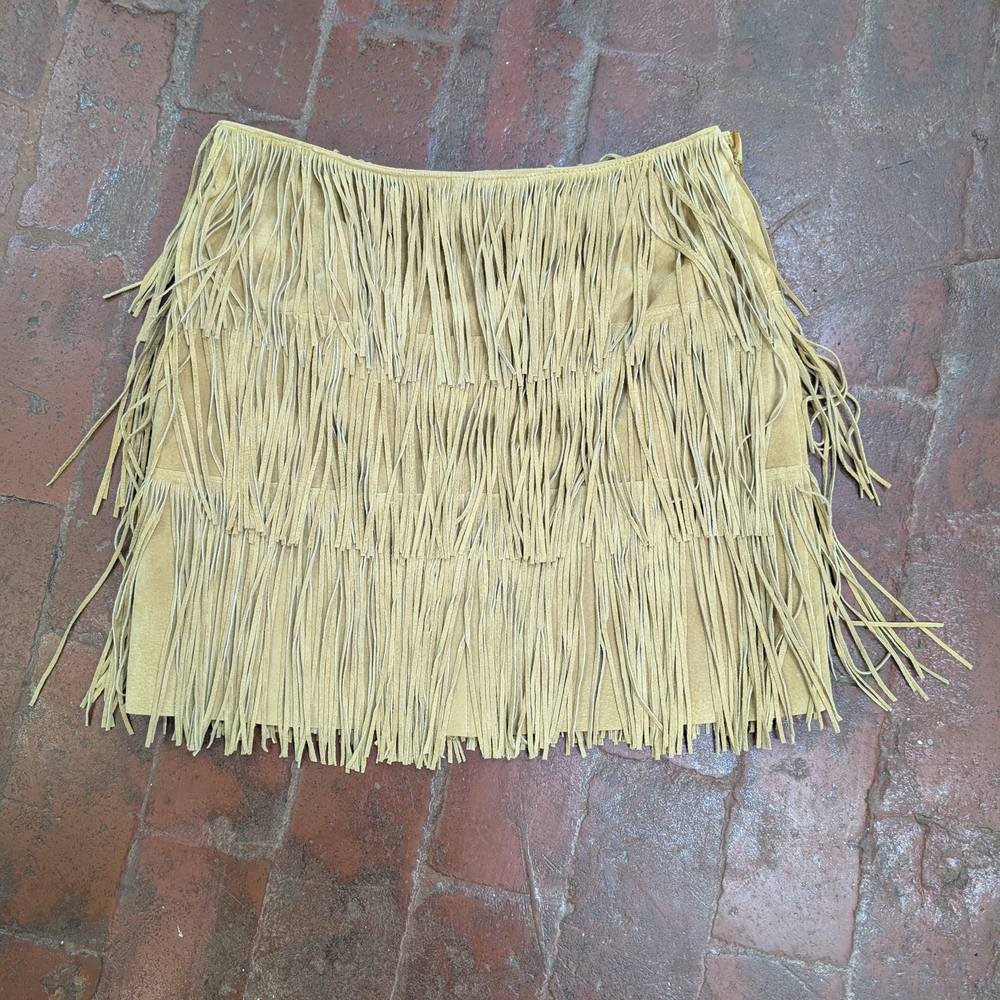Boston Proper Mustard Fringe Mini Skirt